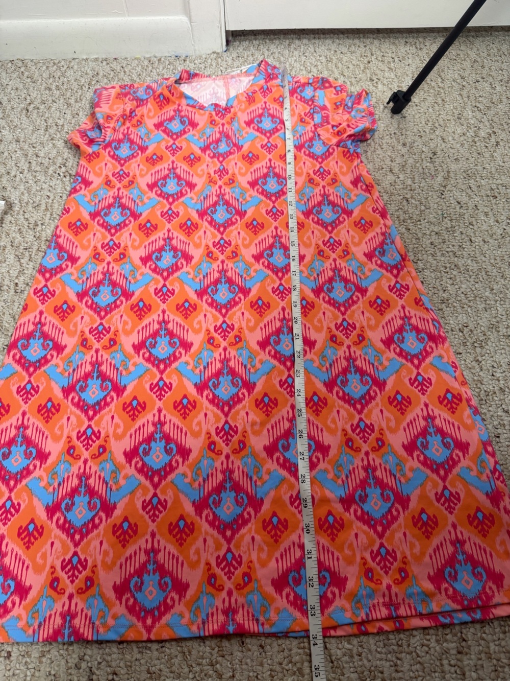 Mary Square Bright Orange Ikat-Print Short Sleeve Mini Dress size S new with tag - Picture 6 of 7